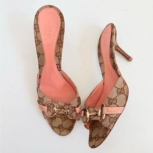 Gucci Tom Ford Era GG Monogram Horsebit Mule Heels Pink Leather Archival Y2K US8